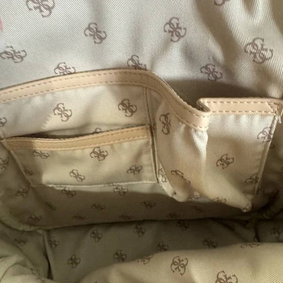 GUESS Monogram Leather Backpack in Brown and Tan - Picture 11 of 16